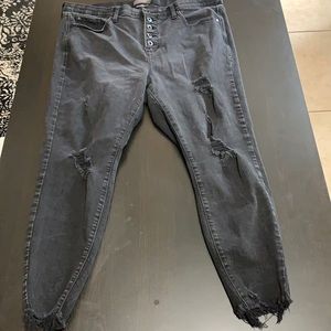 Torrid sky high skinny distressed button fly jean